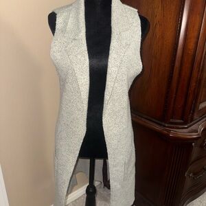 Monteau Women’s Small Cream Ivory Cozy Soft Knit Sweater Vest Pockets Long